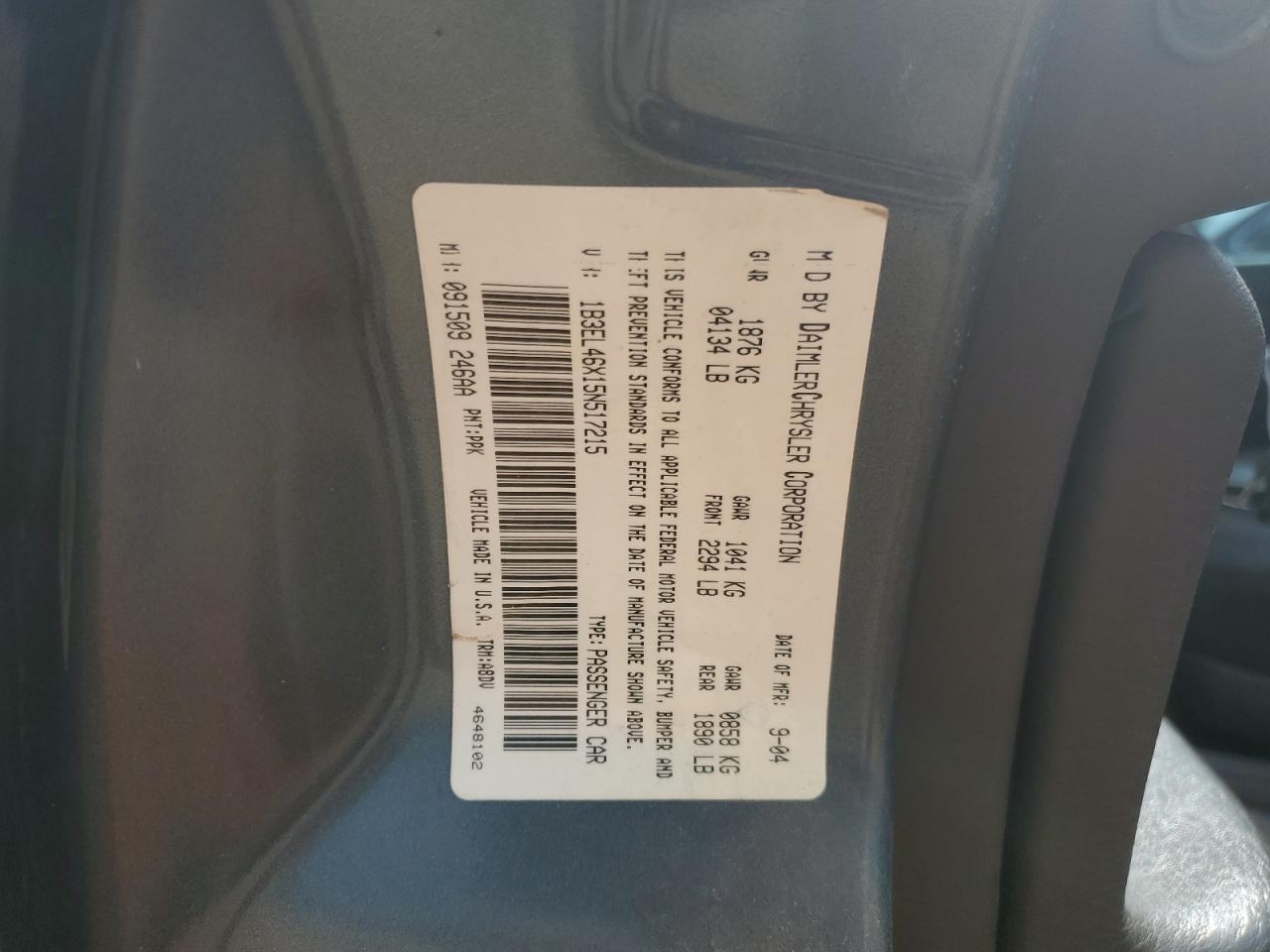 1B3EL46X15N517215 2005 Dodge Stratus Sxt