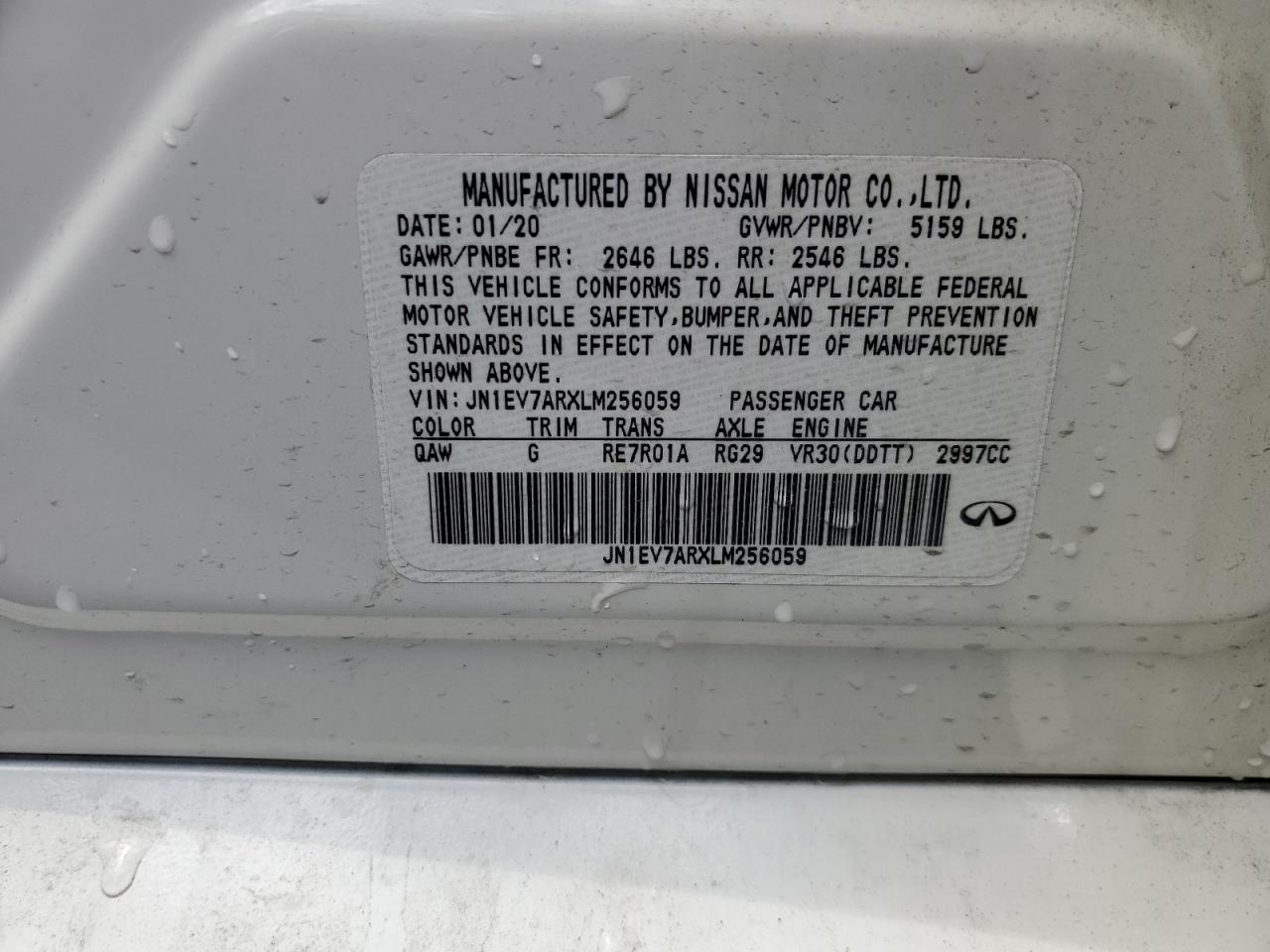 JN1EV7ARXLM256059 2020 Infiniti Q50 Pure