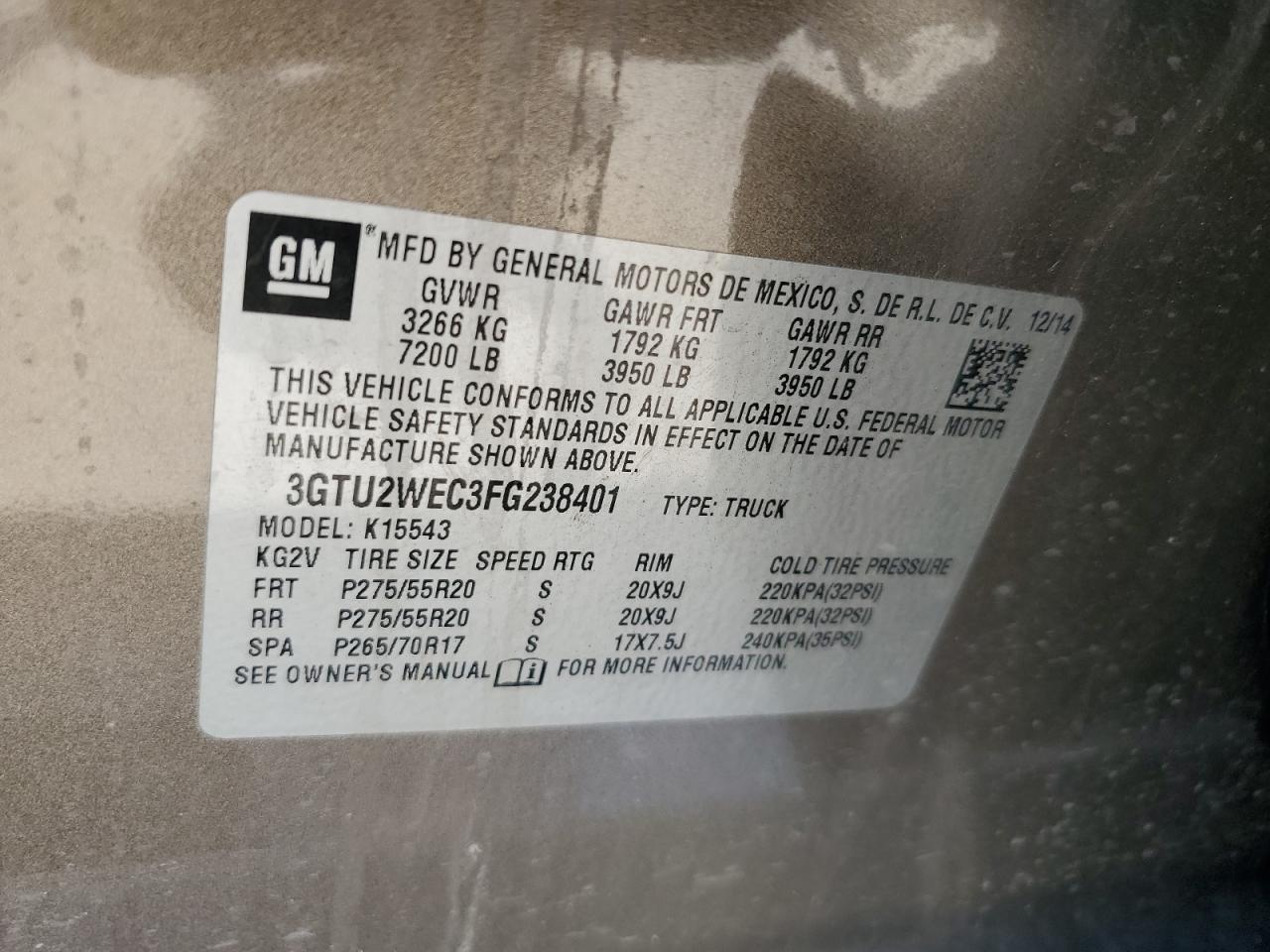 3GTU2WEC3FG238401 2015 GMC Sierra K1500 Denali