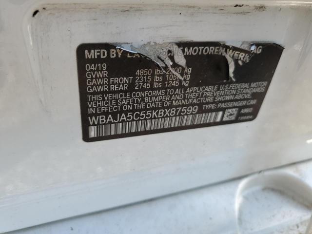 2019 BMW 530 I VIN: WBAJA5C55KBX87599 Lot: 58991674