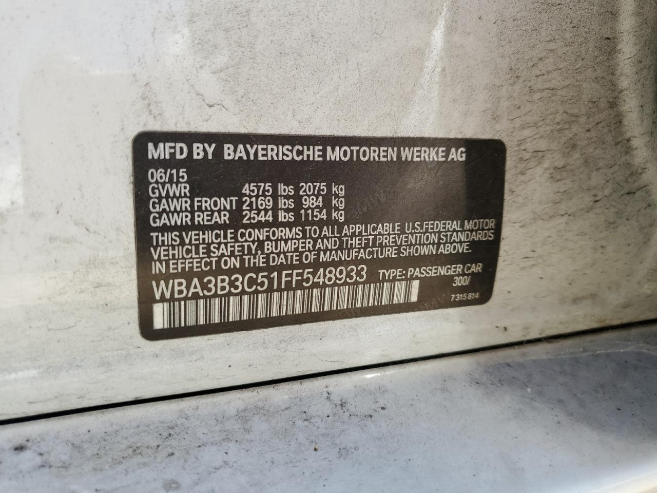 WBA3B3C51FF548933 2015 BMW 328 Xi