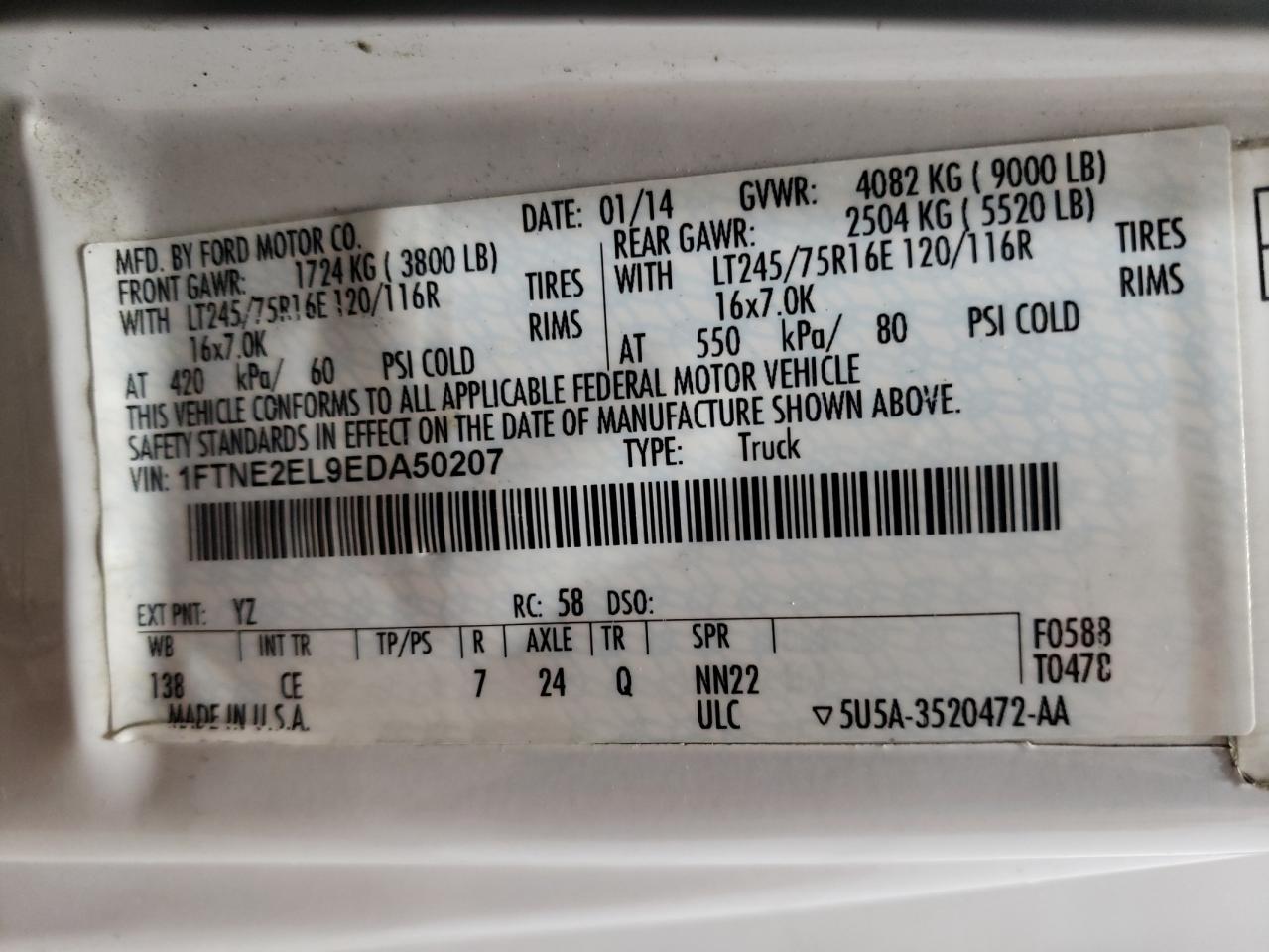 1FTNE2EL9EDA50207 2014 Ford Econoline E250 Van