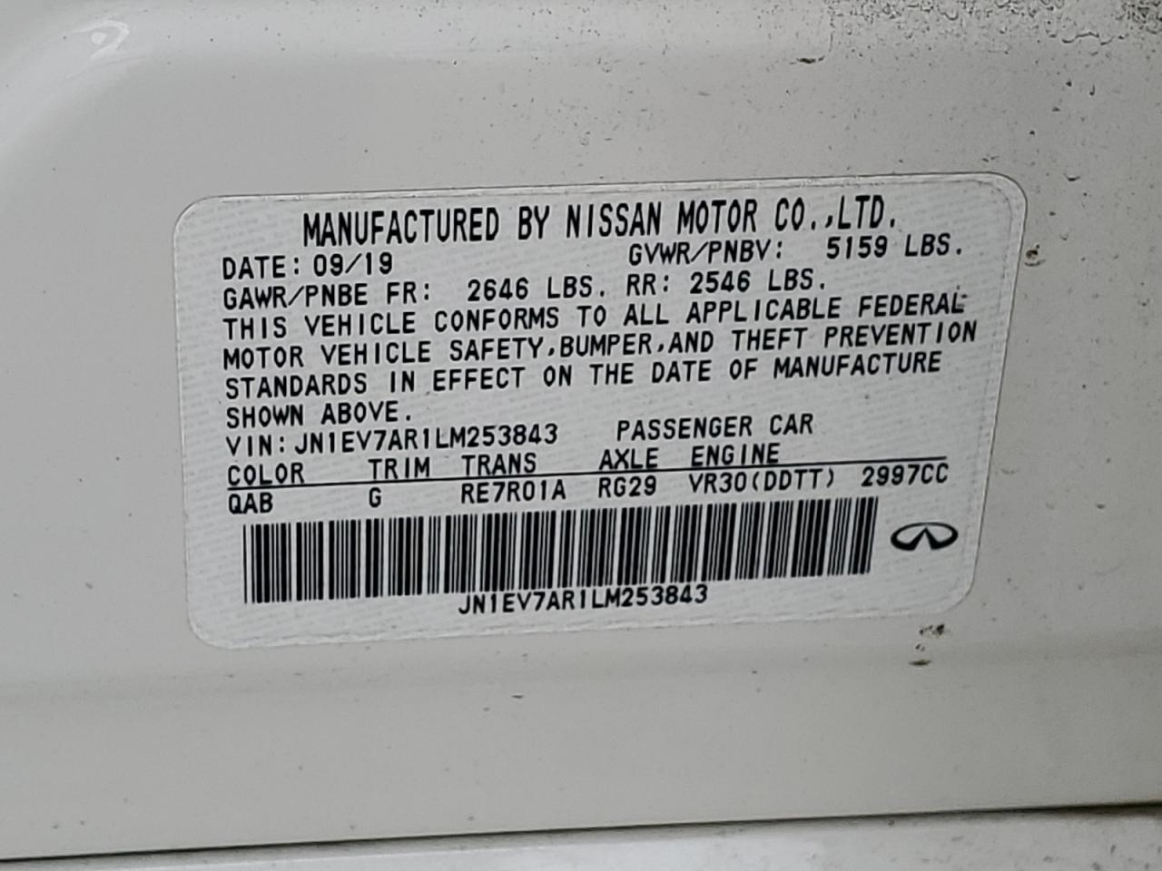 JN1EV7AR1LM253843 2020 Infiniti Q50 Pure