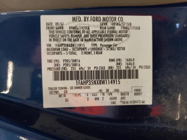 2008 Ford Focus Se VIN: 1FAHP35NX8W114915 Lot: 57618524