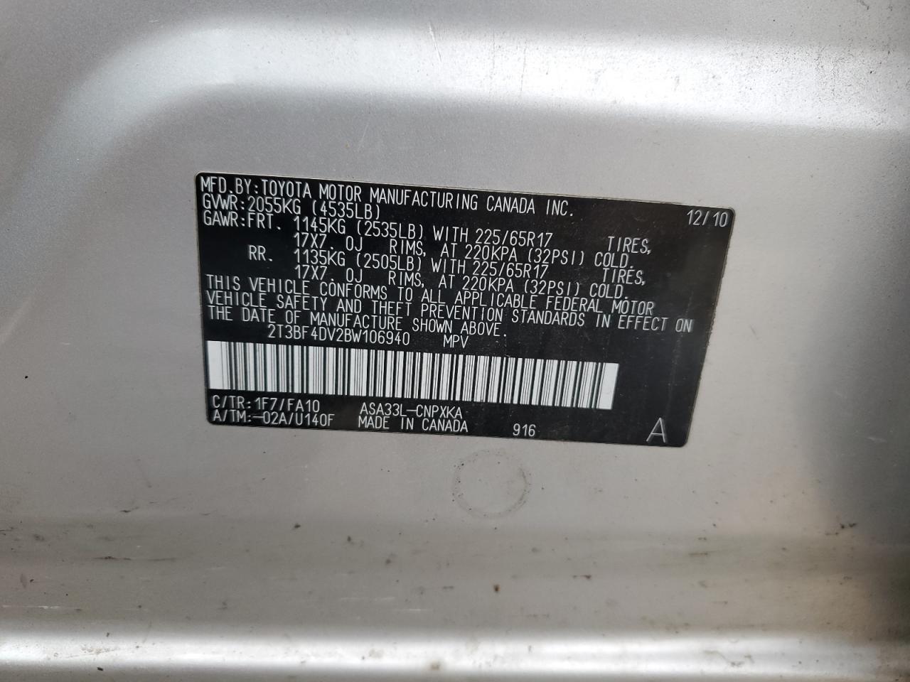 2T3BF4DV2BW106940 2011 Toyota Rav4