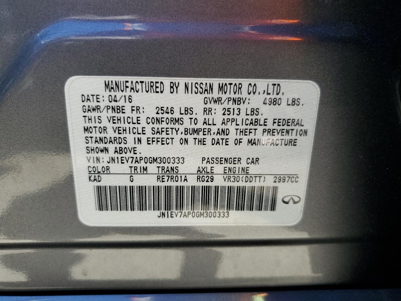 JN1EV7AP0GM300333 2016 Infiniti Q50 Premium