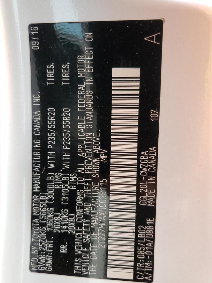 2T2ZZMCAXHC038115 2017 Lexus Rx 350 Base