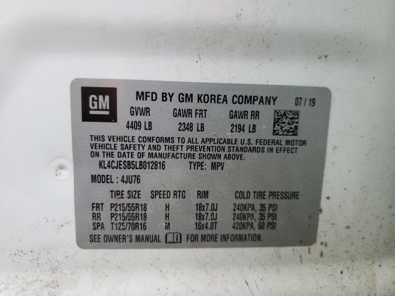 KL4CJESB5LB012816 2020 Buick Encore Preferred