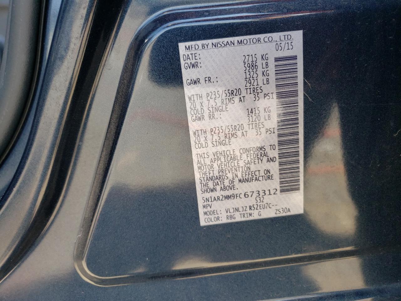 5N1AR2MM9FC673312 2015 Nissan Pathfinder S