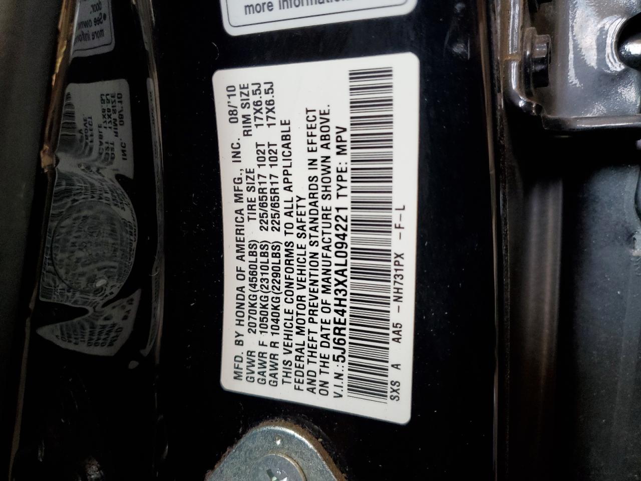 5J6RE4H3XAL094221 2010 Honda Cr-V Lx