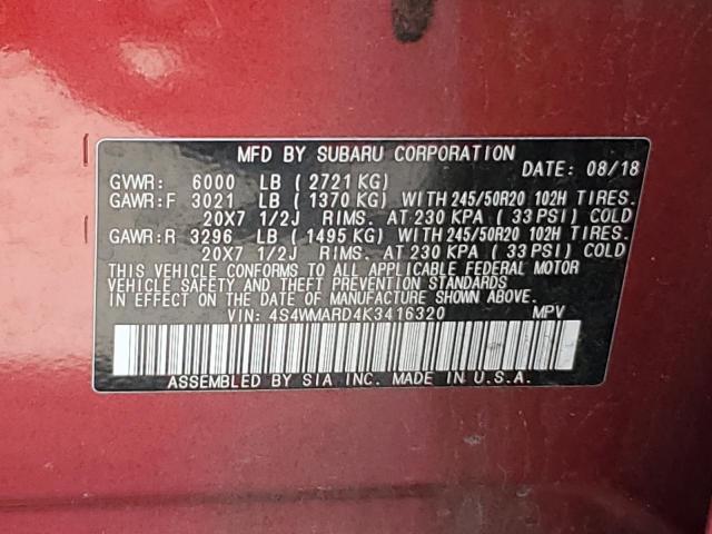 2019 SUBARU ASCENT TOU 4S4WMARD4K3416320