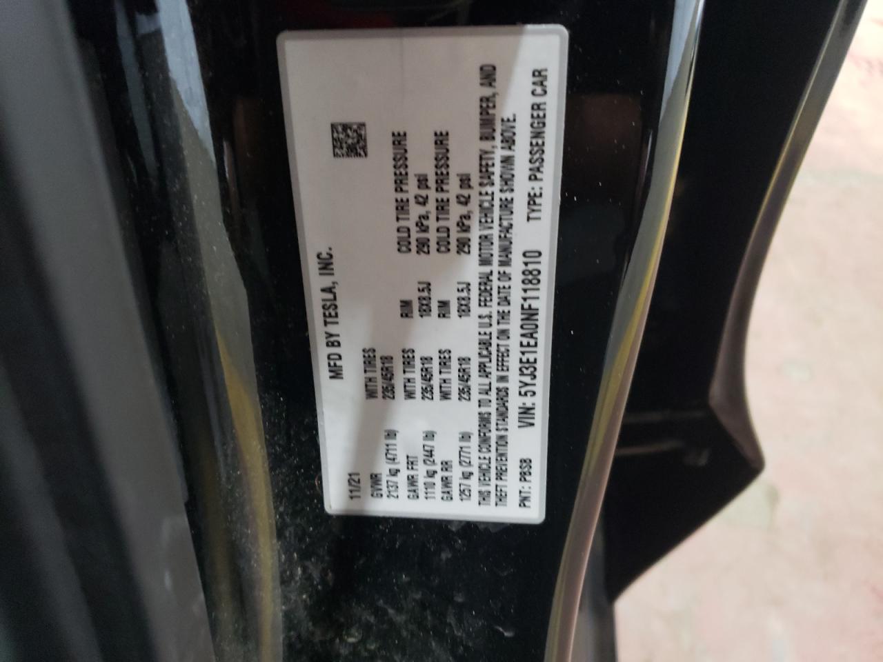 5YJ3E1EA0NF118810 2022 Tesla Model 3