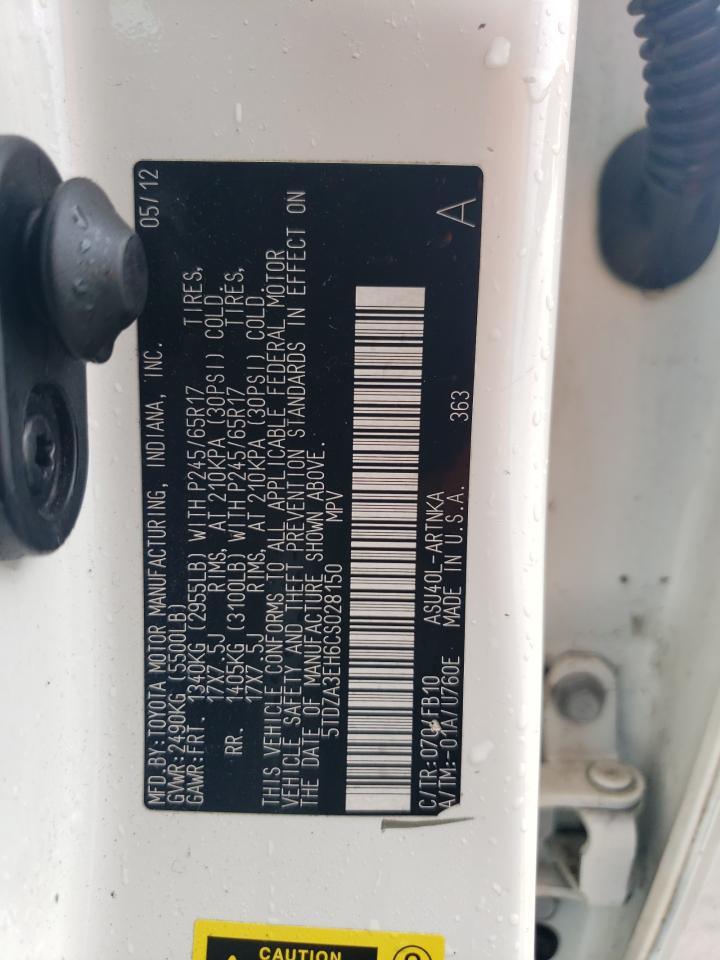 5TDZA3EH6CS028150 2012 Toyota Highlander Base