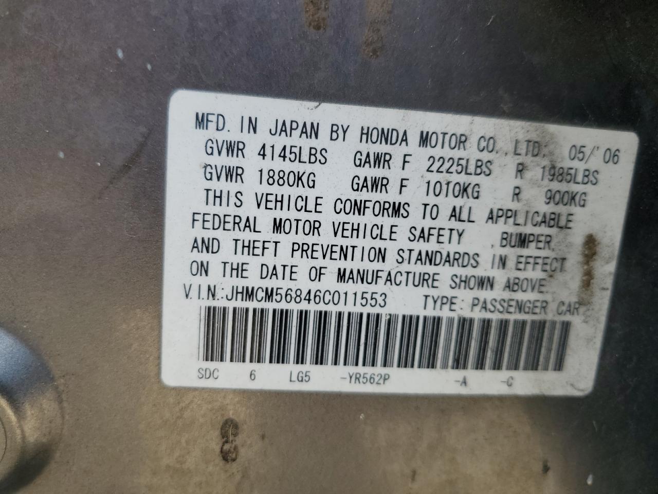 JHMCM56846C011553 2006 Honda Accord Ex