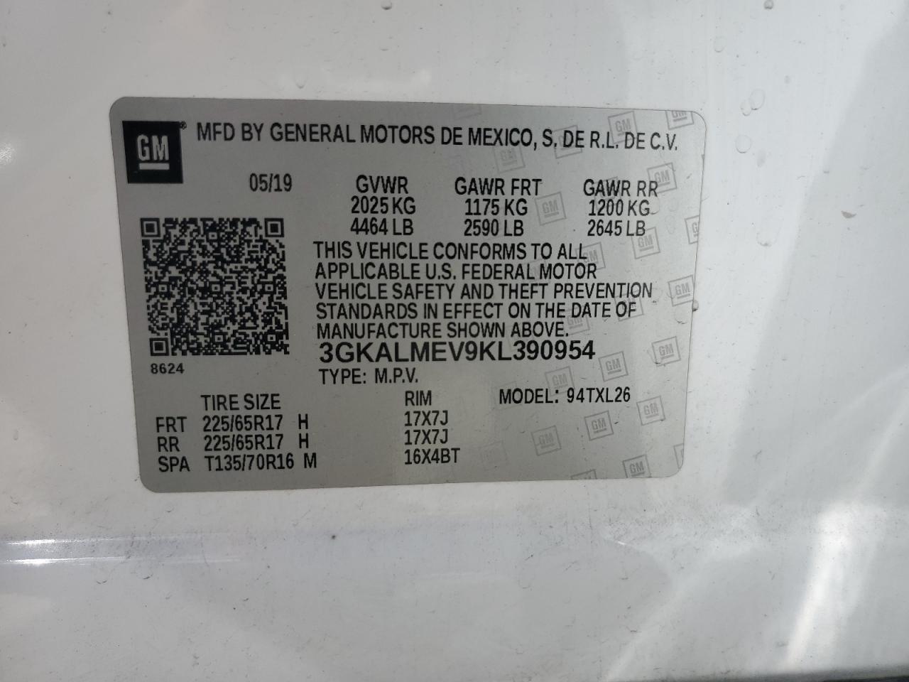 3GKALMEV9KL390954 2019 GMC Terrain Sle