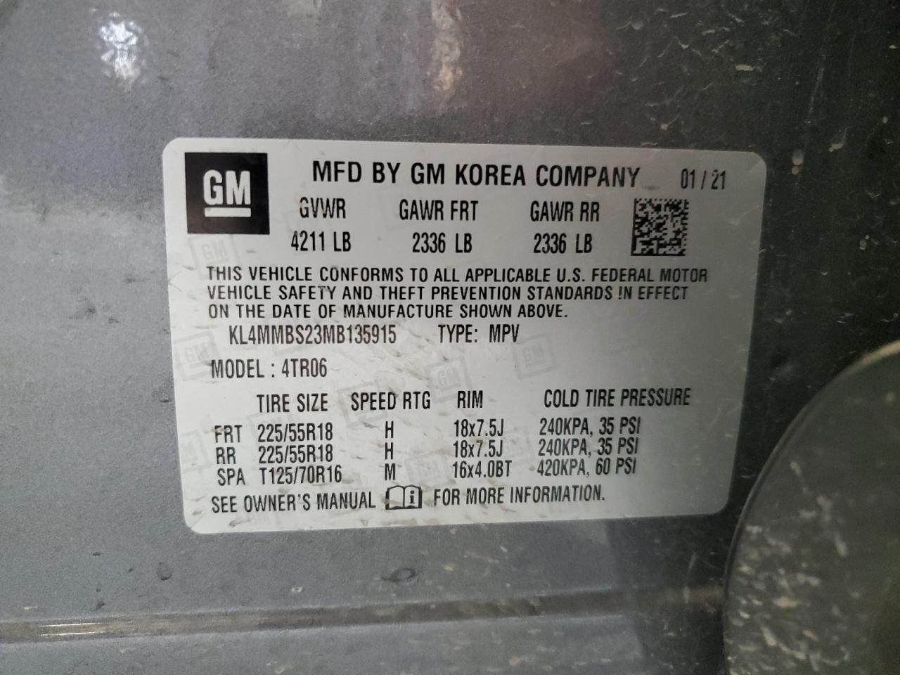 KL4MMBS23MB135915 2021 Buick Encore Gx Preferred