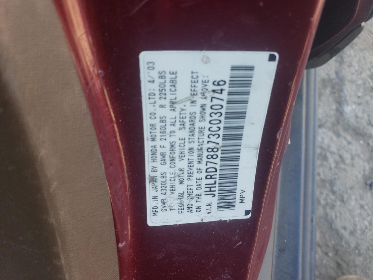 JHLRD78873C030746 2003 Honda Cr-V Ex