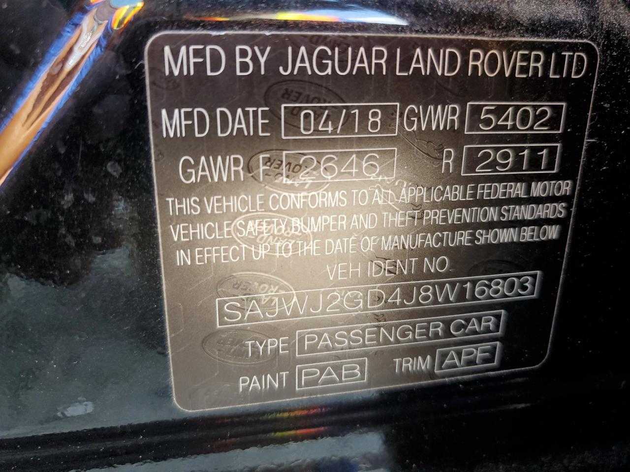 SAJWJ2GD4J8W16803 2018 Jaguar Xjl Portfolio