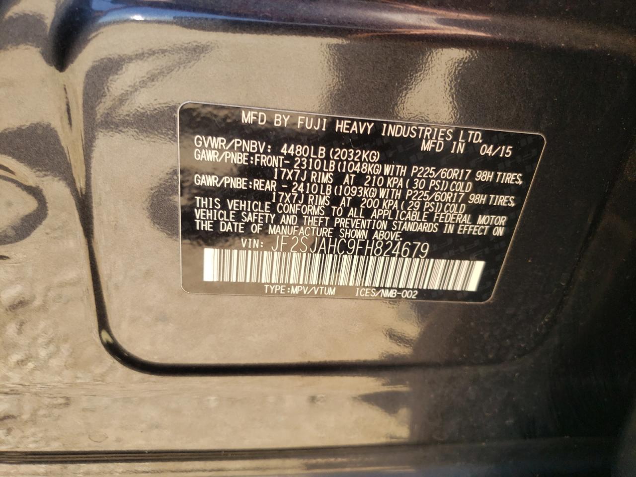 JF2SJAHC9FH824679 2015 Subaru Forester 2.5I Limited