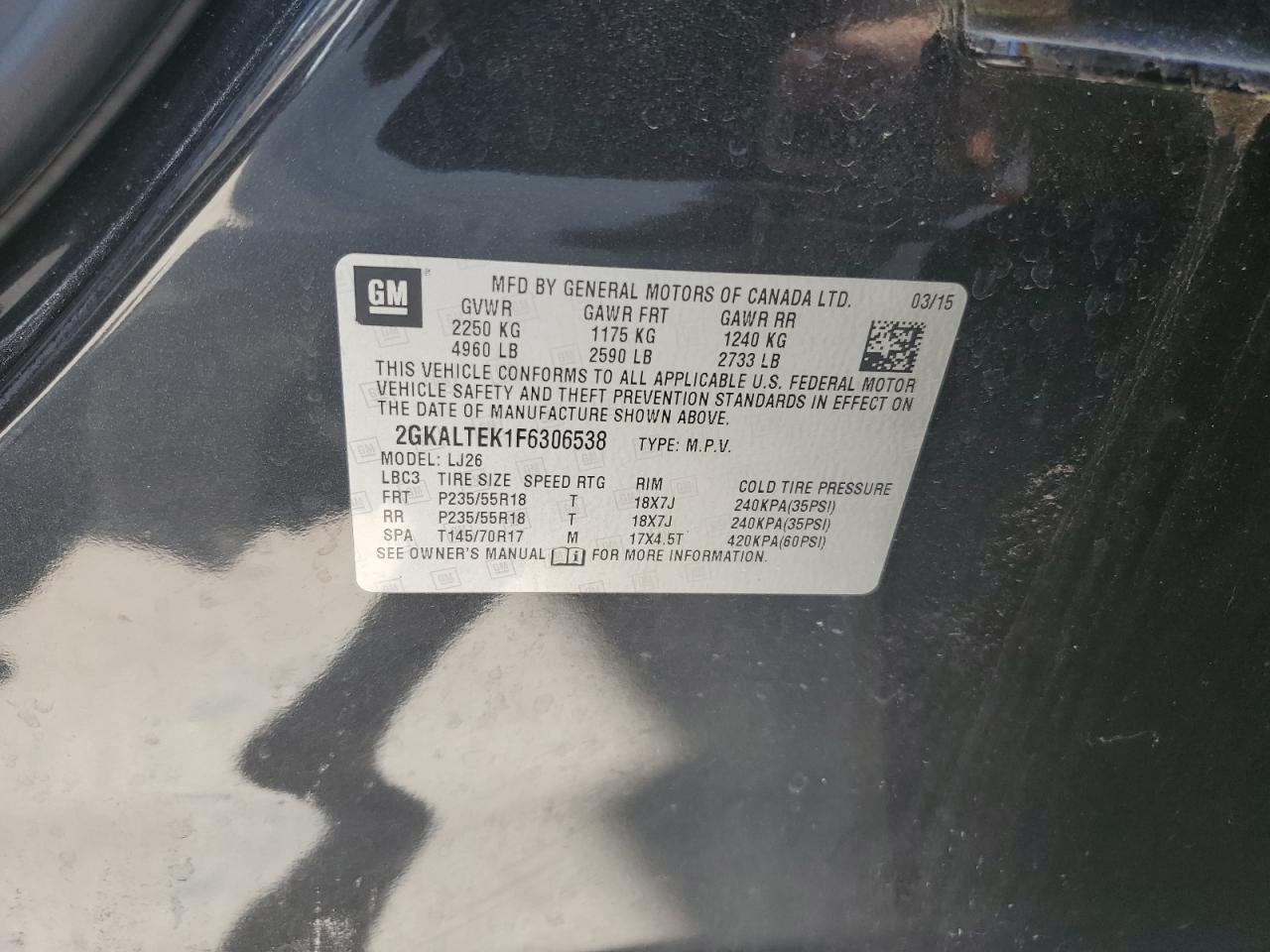 2GKALTEK1F6306538 2015 GMC Terrain Slt