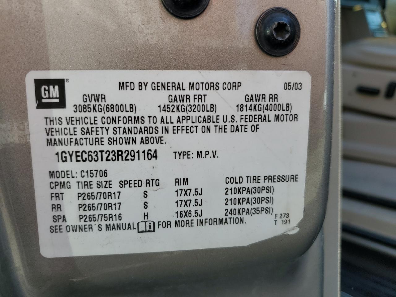 1GYEC63T23R291164 2003 Cadillac Escalade Luxury