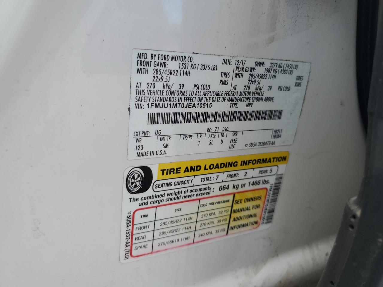 1FMJU1MT0JEA10515 2018 Ford Expedition Platinum