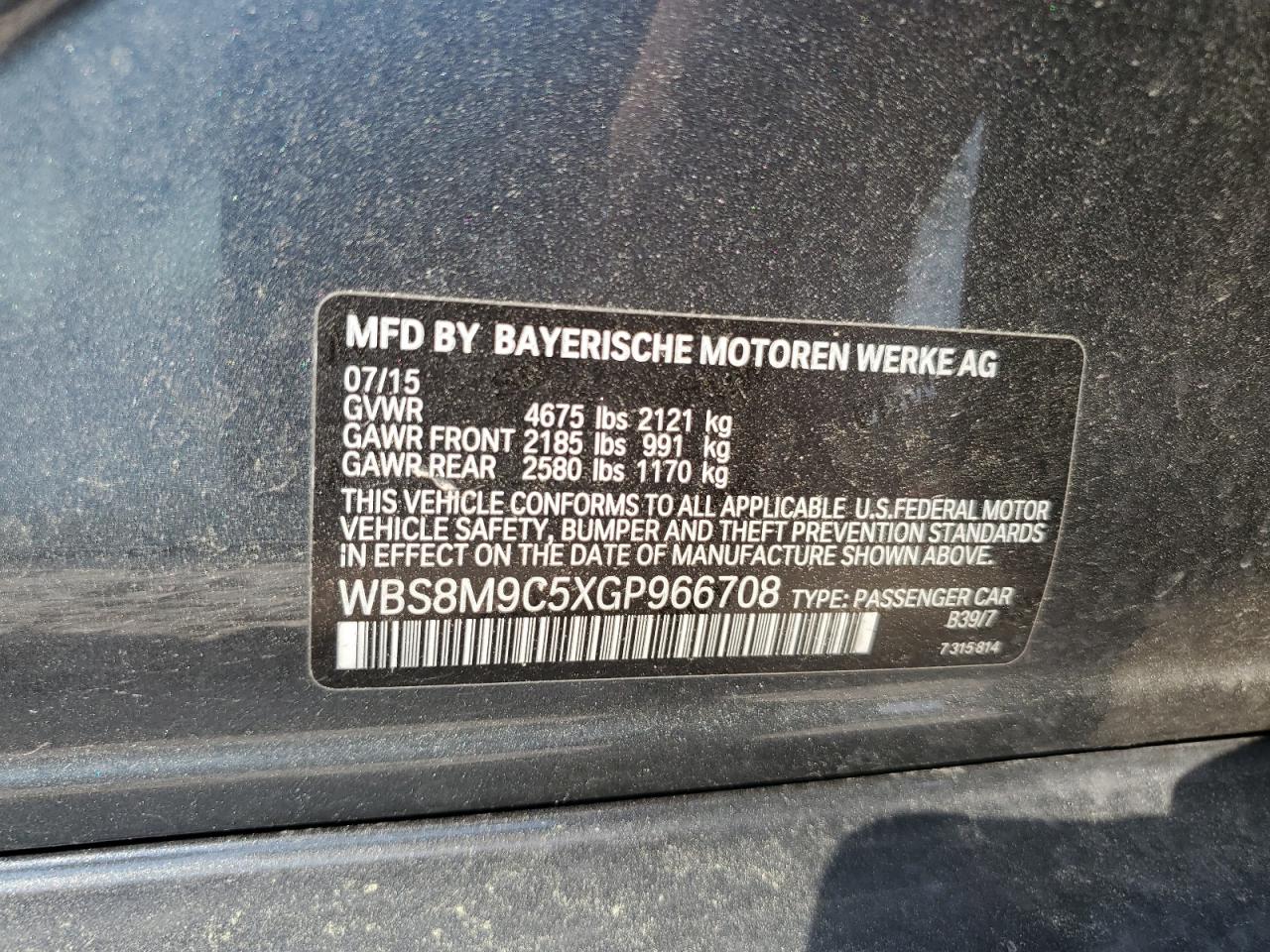 WBS8M9C5XGP966708 2016 BMW M3