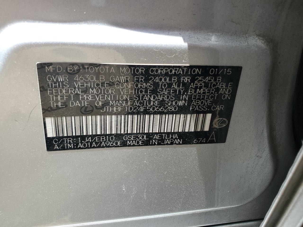 JTHBF1D24F5066280 2015 Lexus Is 250