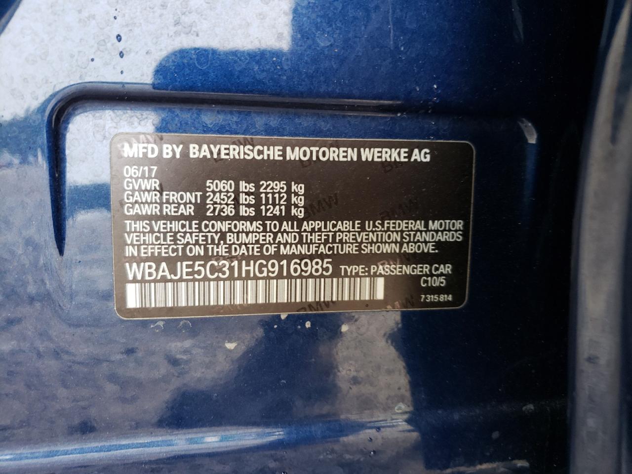 WBAJE5C31HG916985 2017 BMW 540 I