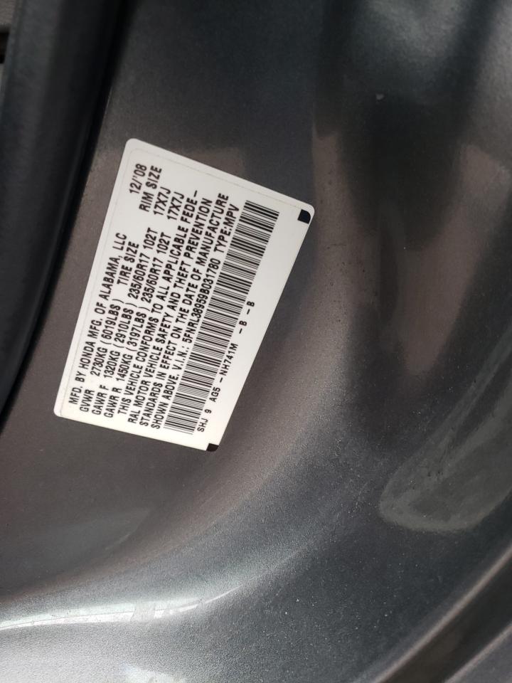 5FNRL38959B031780 2009 Honda Odyssey Touring