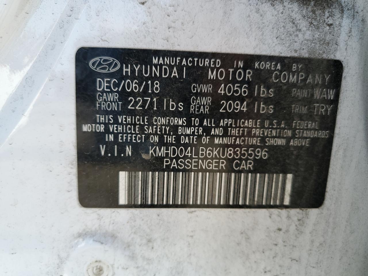 KMHD04LB6KU835596 2019 Hyundai Elantra Sport