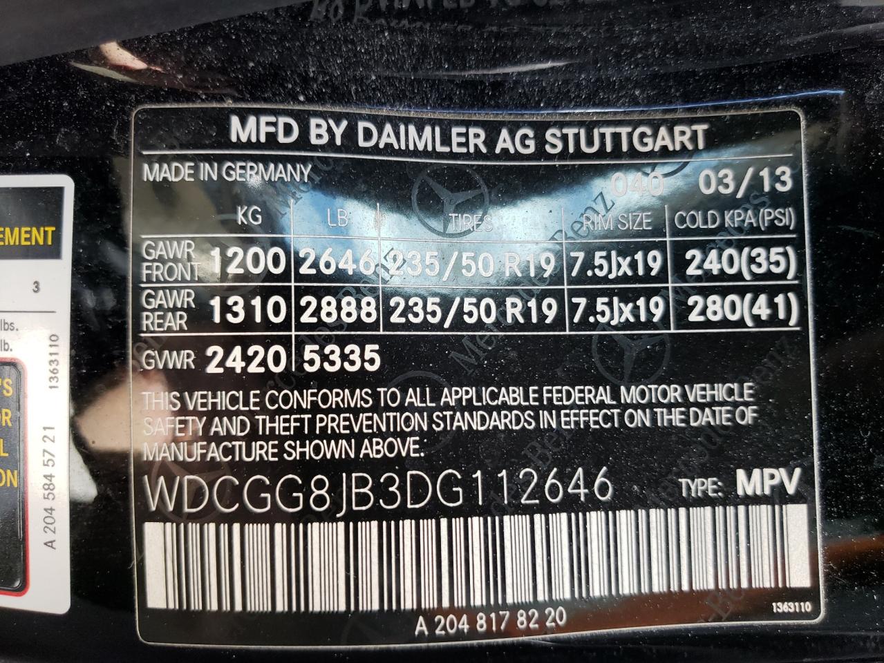 WDCGG8JB3DG112646 2013 Mercedes-Benz Glk 350 4Matic