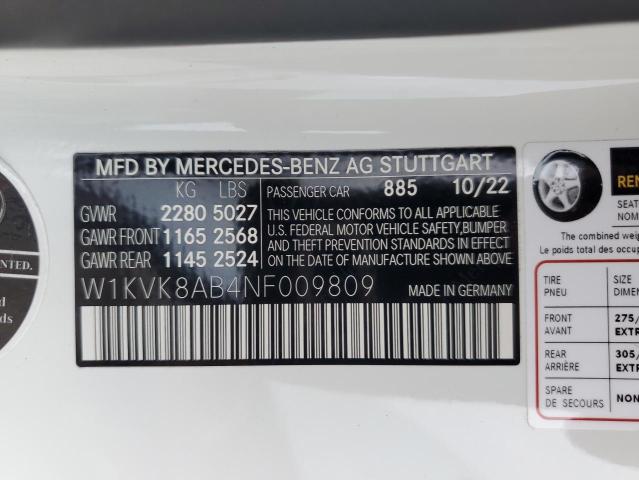 2022 Mercedes-Benz Sl 55 Amg VIN: W1KVK8AB4NF009809 Lot: 60622974