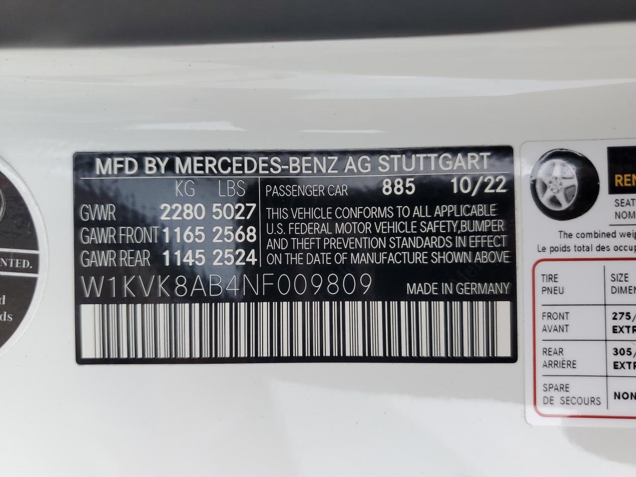 W1KVK8AB4NF009809 2022 Mercedes-Benz Sl 55 Amg