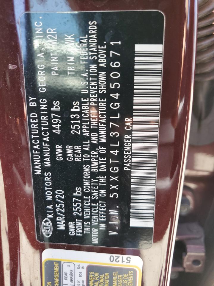 5XXGT4L37LG450671 2020 Kia Optima Lx