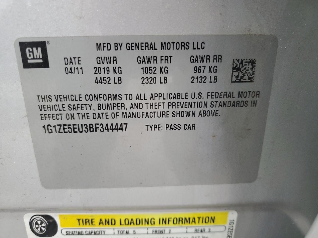 1G1ZE5EU3BF344447 2011 Chevrolet Malibu Ltz