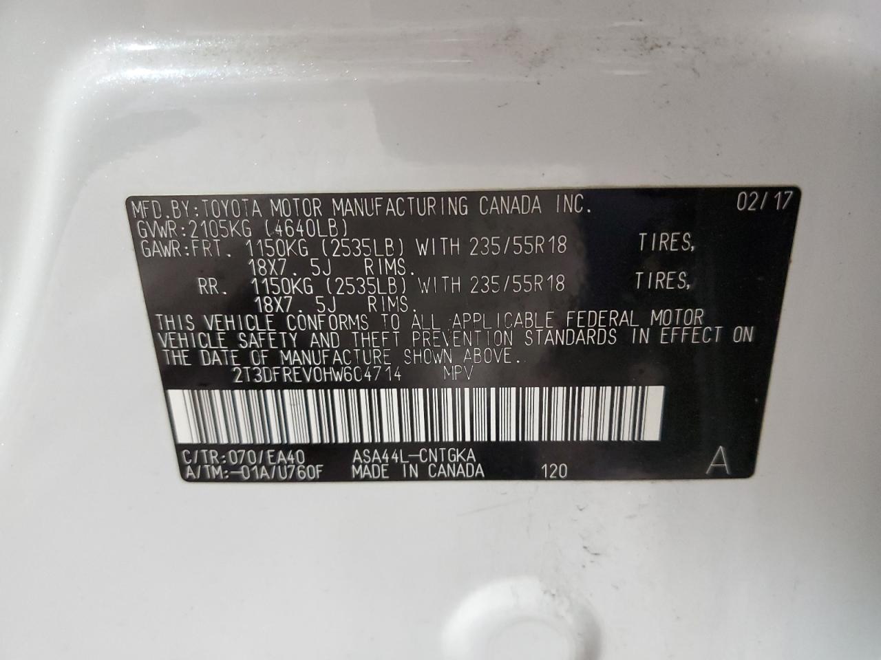 2T3DFREV0HW604714 2017 Toyota Rav4 Limited