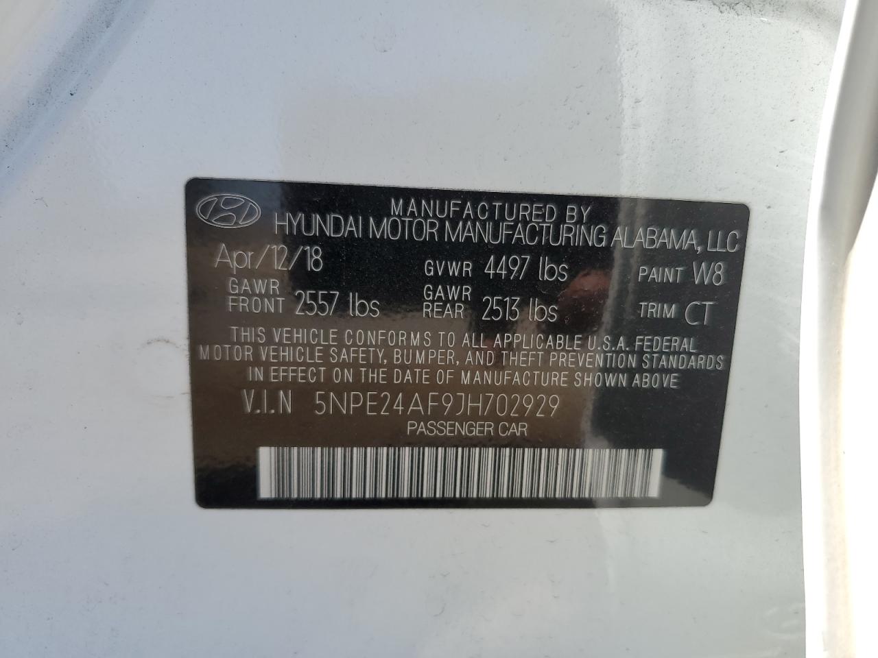 XNPE24AF9JH702929 2018 Hyundai Sonata