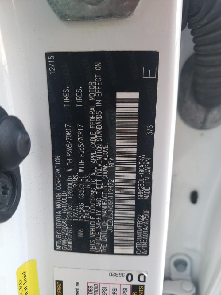 JTEZU5JR0G5119472 2016 Toyota 4Runner Sr5