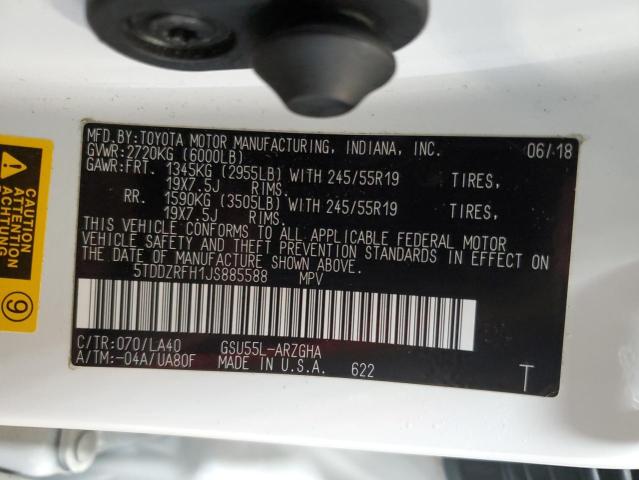 2018 Toyota Highlander Limited VIN: 5TDDZRFH1JS885588 Lot: 58006564