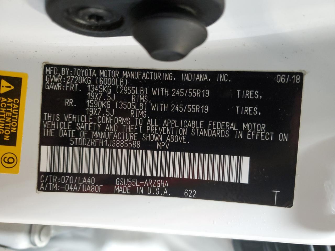 5TDDZRFH1JS885588 2018 Toyota Highlander Limited