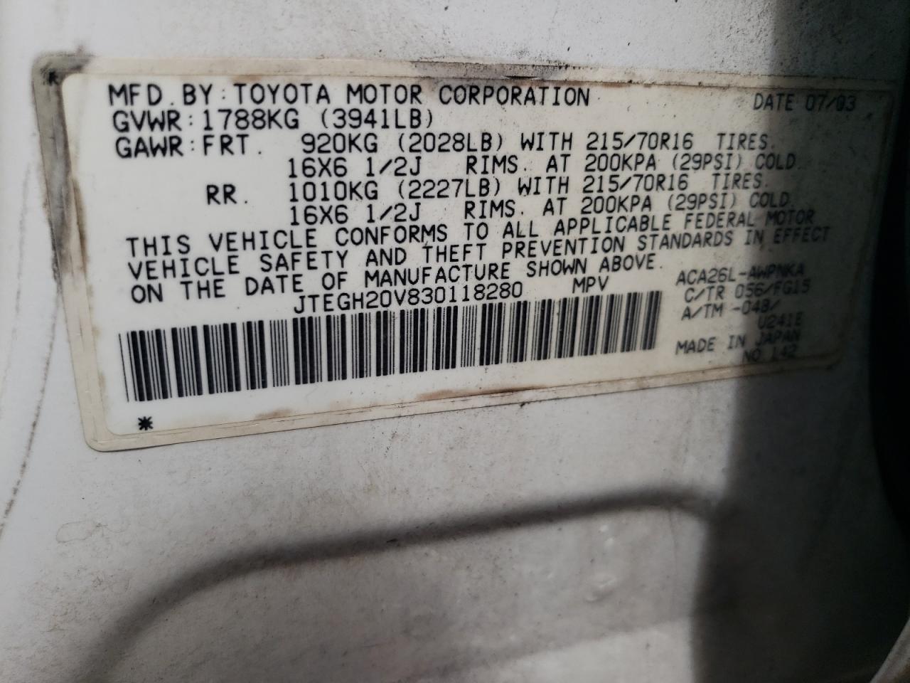 JTEGH20V830118280 2003 Toyota Rav4