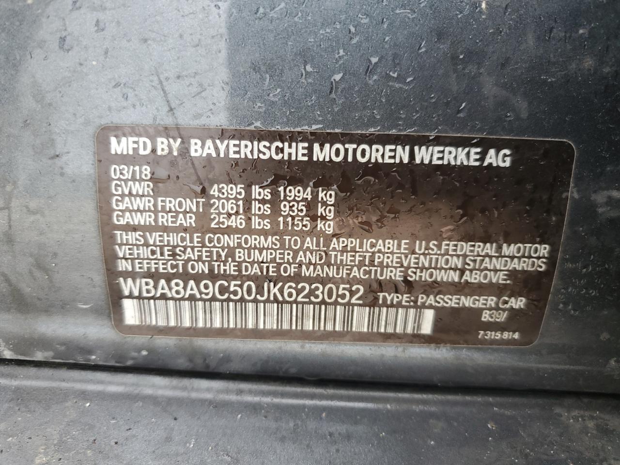 2018 BMW 320 I vin: WBA8A9C50JK623052