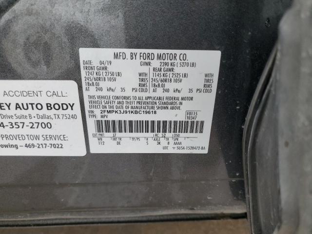 2019 Ford Edge Sel VIN: 2FMPK3J91KBC19618 Lot: 57573134