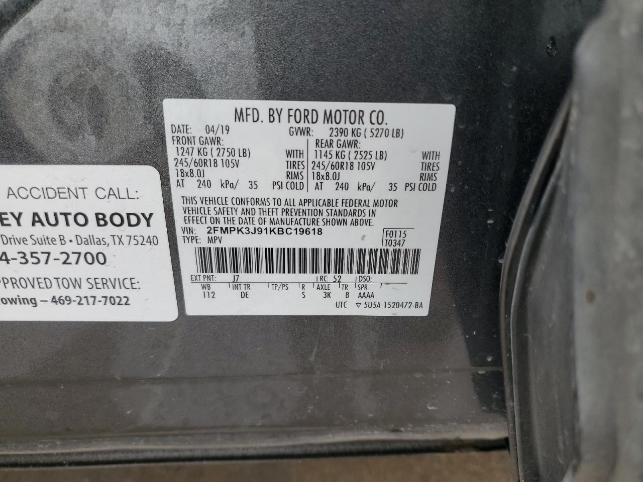 2FMPK3J91KBC19618 2019 Ford Edge Sel