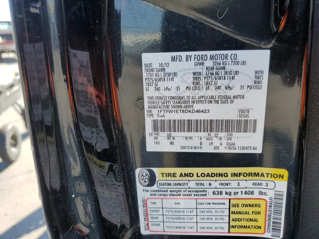 1FTFW1ET8DKD46423 2013 Ford F150 Supercrew