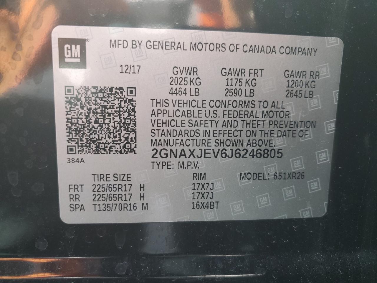 2GNAXJEV6J6246805 2018 Chevrolet Equinox Lt