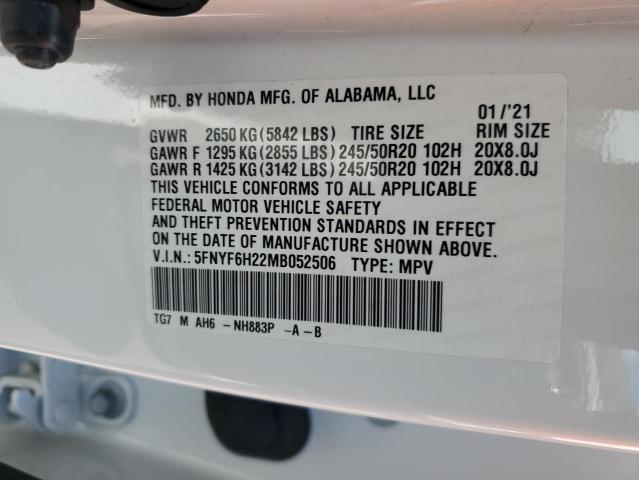 2021 Honda Pilot Se VIN: 5FNYF6H22MB052506 Lot: 57847334