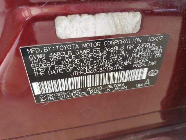 2008 Lexus Es 350 VIN: JTHBJ46G582185162 Lot: 60292104