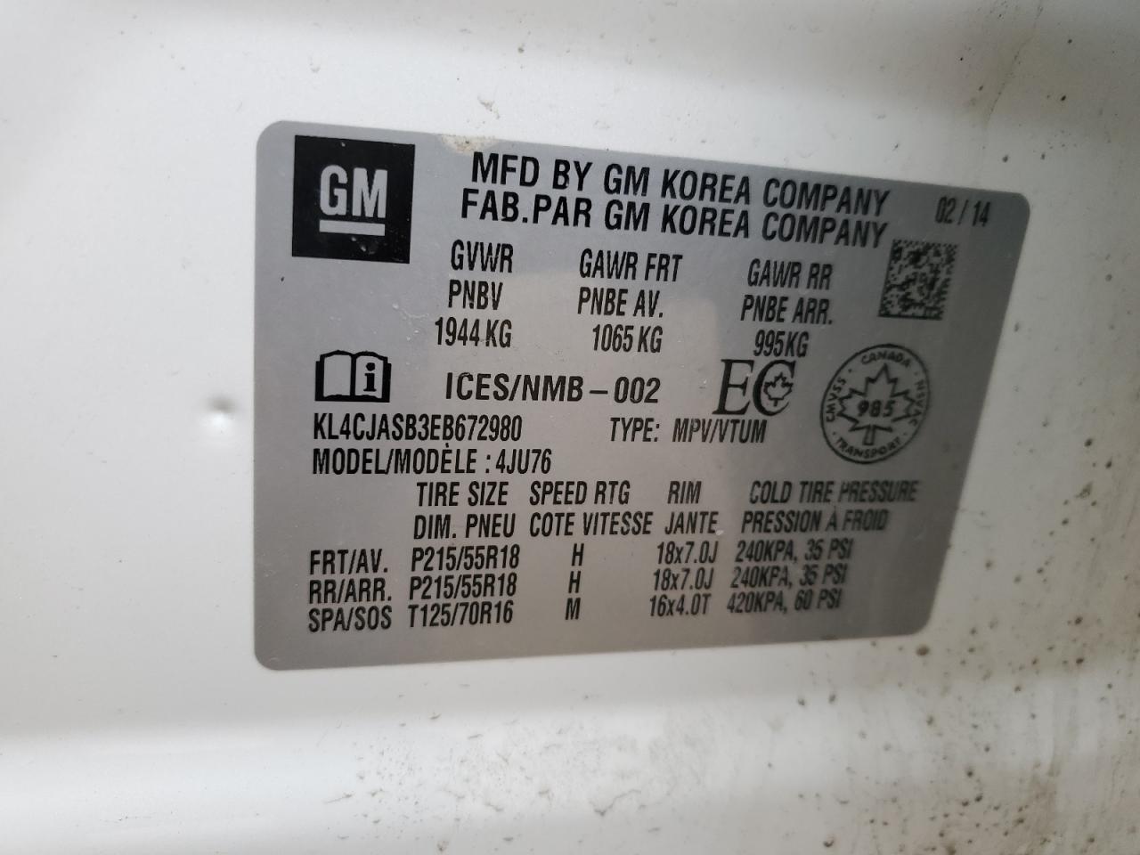 KL4CJASB3EB672980 2014 Buick Encore